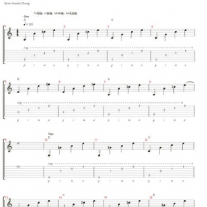 吉他初学者练习曲吉他谱 和弦分解图