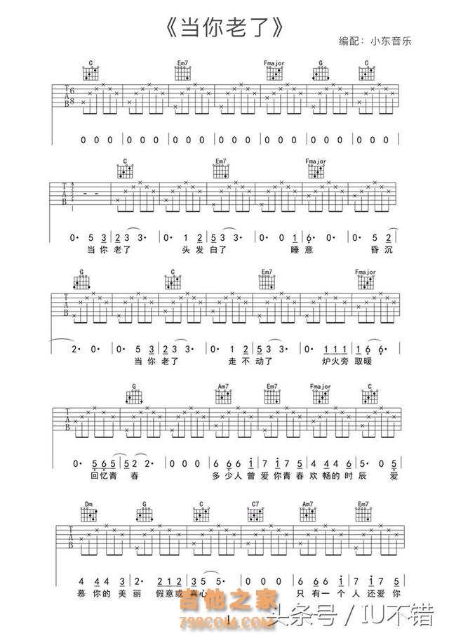 民谣金曲《当你老了》吉他弹唱教学