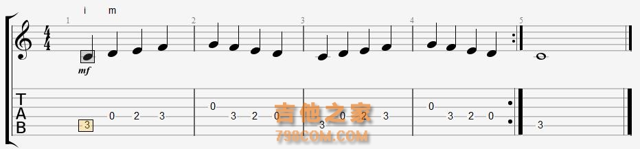 指弹吉他(5.1)-五个音CDEFG,非常适合初学者入门的练习