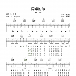 老狼《同桌的你》C调吉他谱 入门简单版