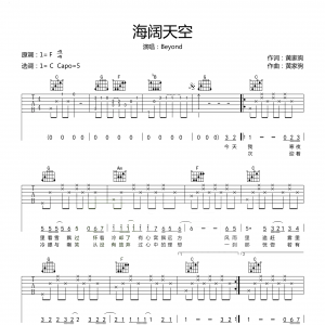 beyond海阔天空吉他谱C调