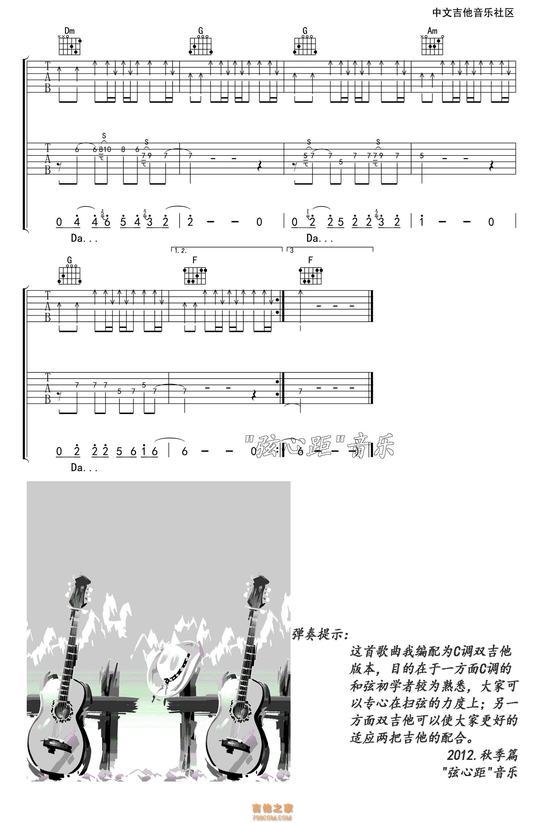 喜悦吉他谱_许巍_C调指法原版编配_吉他弹唱六线谱 - 酷琴谱