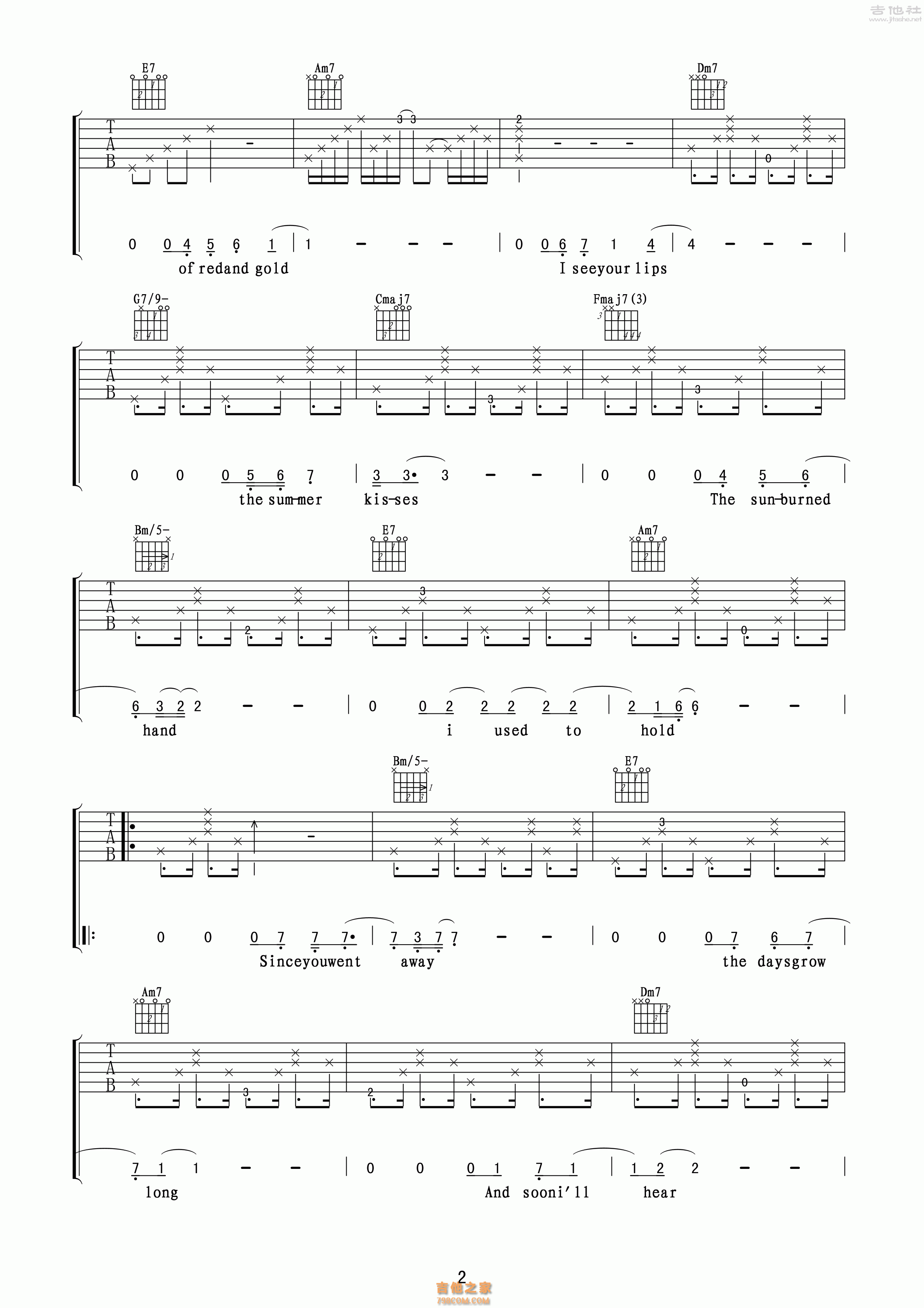 陶喆的《Melody》D调六线谱_进阶弹唱吉他谱子_选用D调和弦指法编配 - 易谱库