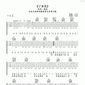 玩易G调版唐磊《丁香花》吉他弹唱六线谱