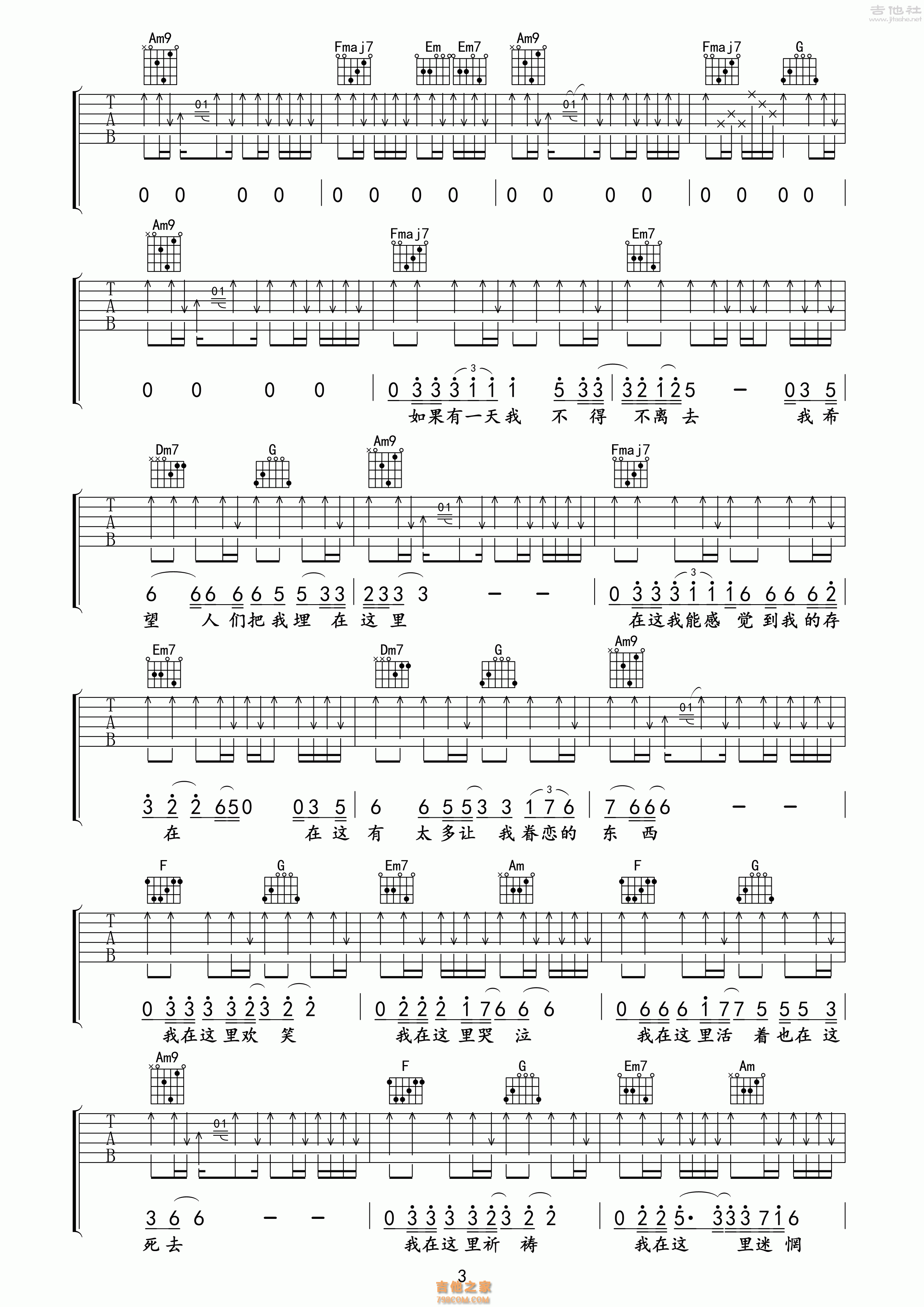 硬币吉他谱·汪峰《硬币》吉他谱F调 - F调吉他谱大全 - 吉他之家