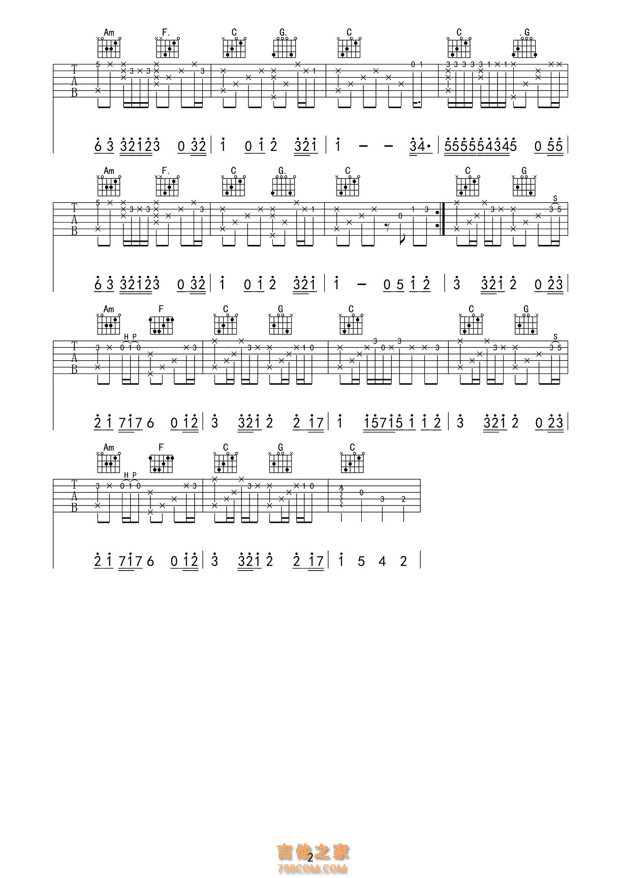 喜欢你吉他谱 - 黄家驹 - C调吉他独奏谱 - 琴谱网