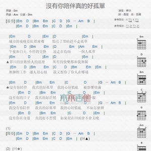 没有你陪伴真的好孤单 梦然 TXT吉他谱
