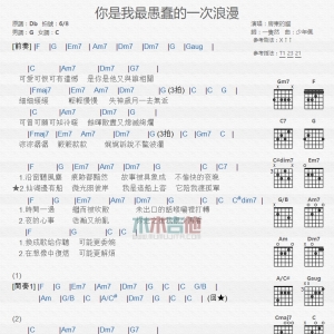 你是我最愚蠢的一次浪漫 房东的猫 TXT吉他谱
