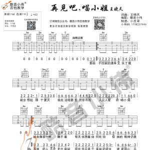 《再见吧喵小姐》再见吧喵小姐吉他谱 王晓天 C调酷音小伟吉他教学版 ...