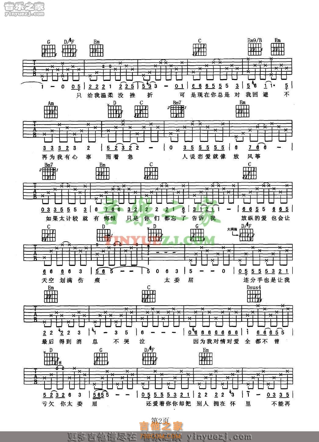 张信哲 太想爱你 吉他谱 C调指法F#调六线吉他谱-虫虫吉他谱免费下载