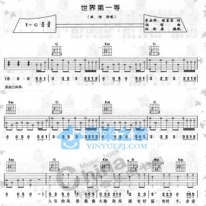 G调原版伍佰《世界第一等》吉他弹唱六线谱