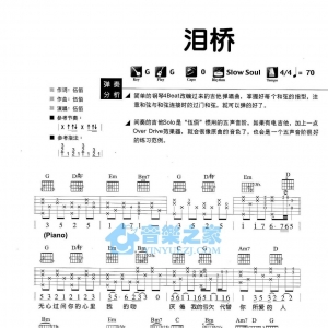 卢家宏G调版伍佰《泪桥》吉他弹唱六线谱
