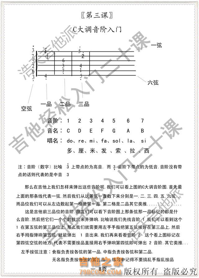 「五」吉他轻松入门二十课 快速学会吉他 C大调 音阶入门 第三课