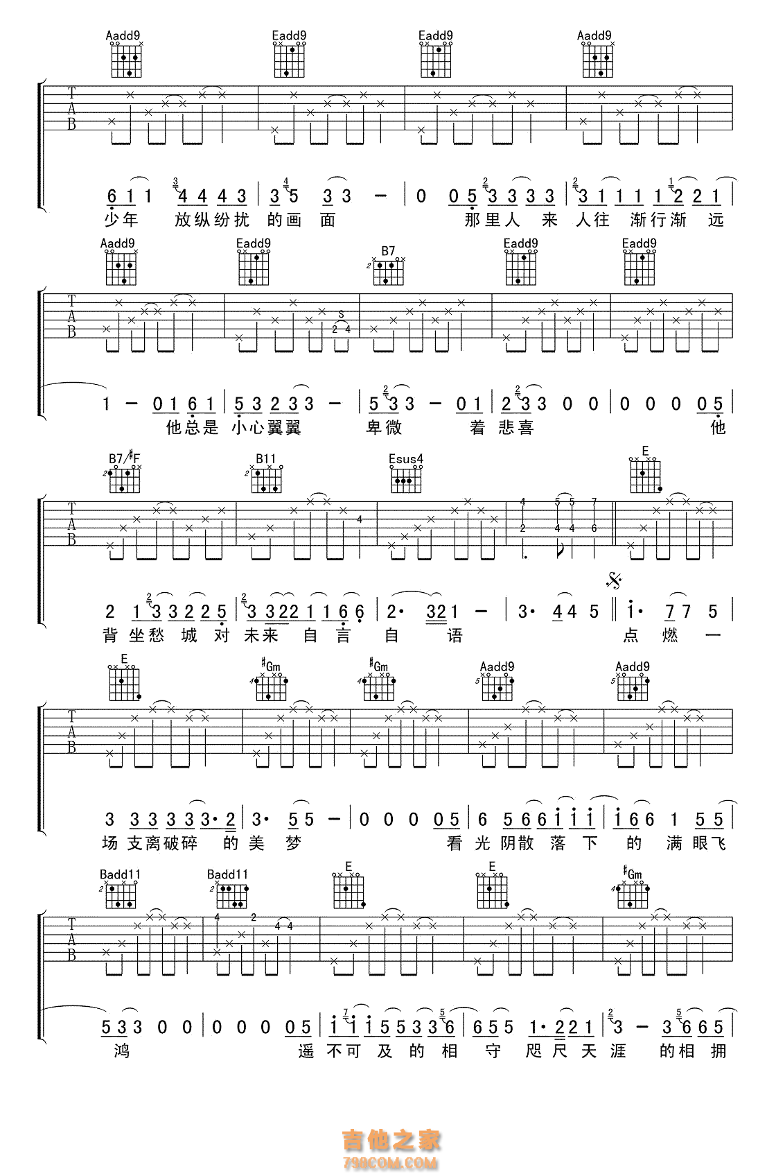 皆非吉他谱_马頔_E调弹唱92%单曲版 - 吉他世界