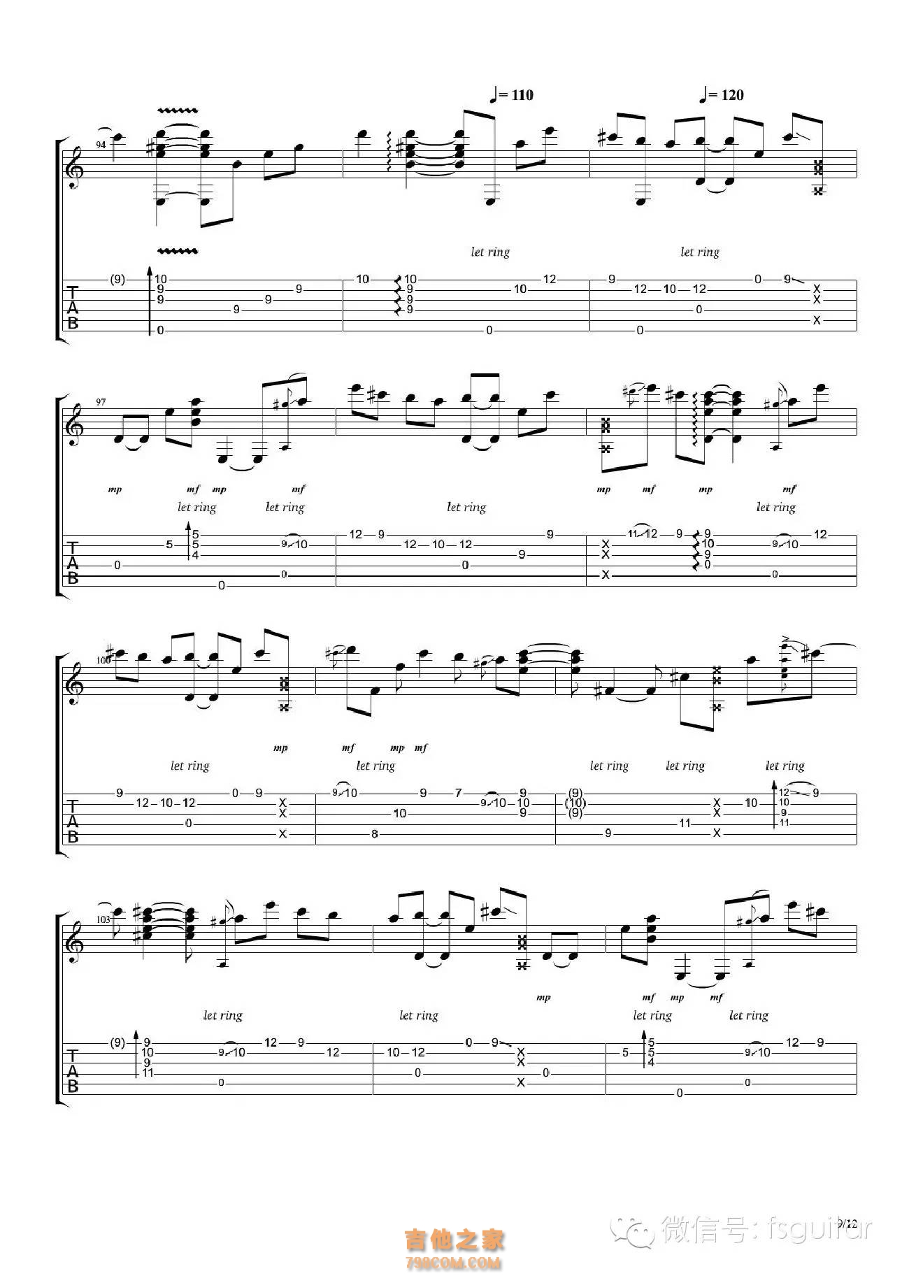 《Tears》指弹曲谱子 - 吉他谱 选用C调指法编配 - 初级曲谱 - 六线谱(独奏/指弹谱) - 易谱库