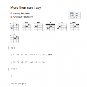 我爱你在心口难开英文版 Leo Sayer《More Than Can I Say》TXT吉他谱 C调版 ...