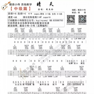 吉他教学丨周杰伦 《晴天》 附曲谱 C调和弦