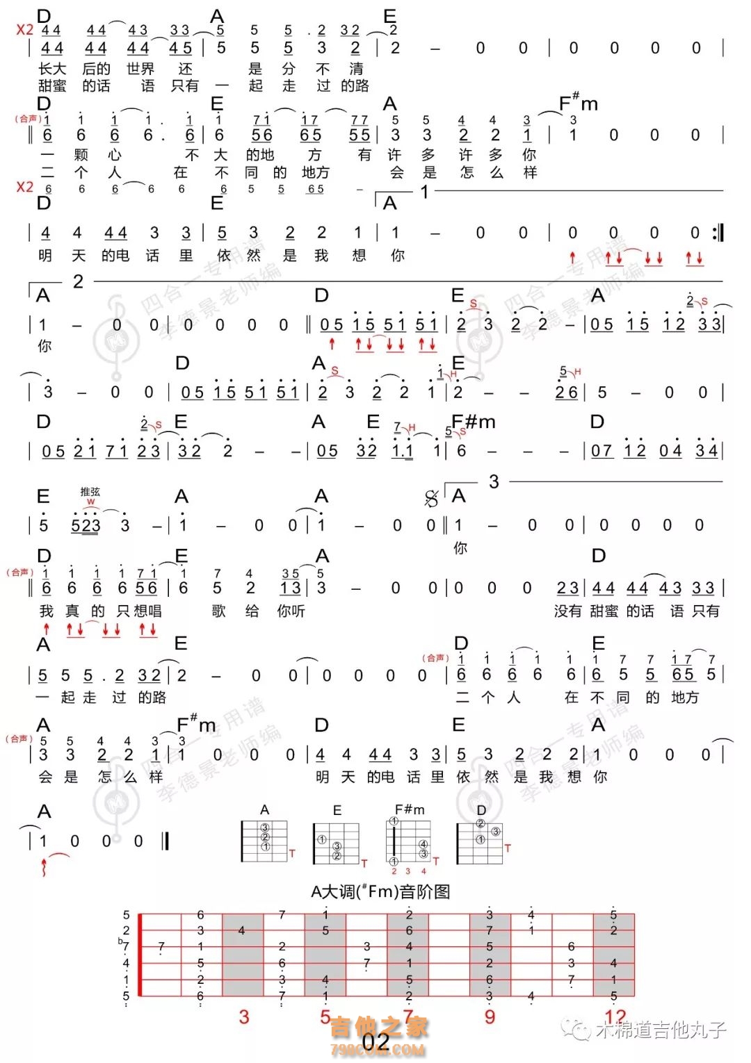 温暖吉他谱/六线谱（许巍词曲、丽江酒吧编配版）_器乐乐谱_中国曲谱网