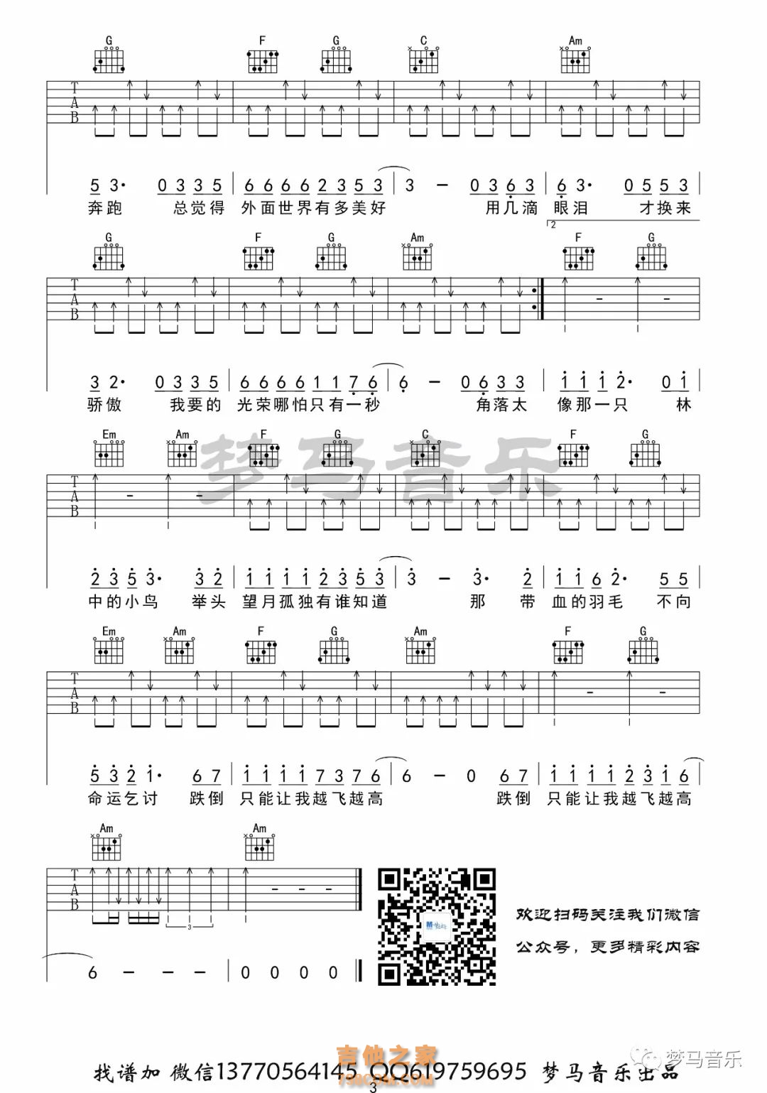 林中鸟(示范视频+吉他谱) - 吉他谱 - 吉他之家