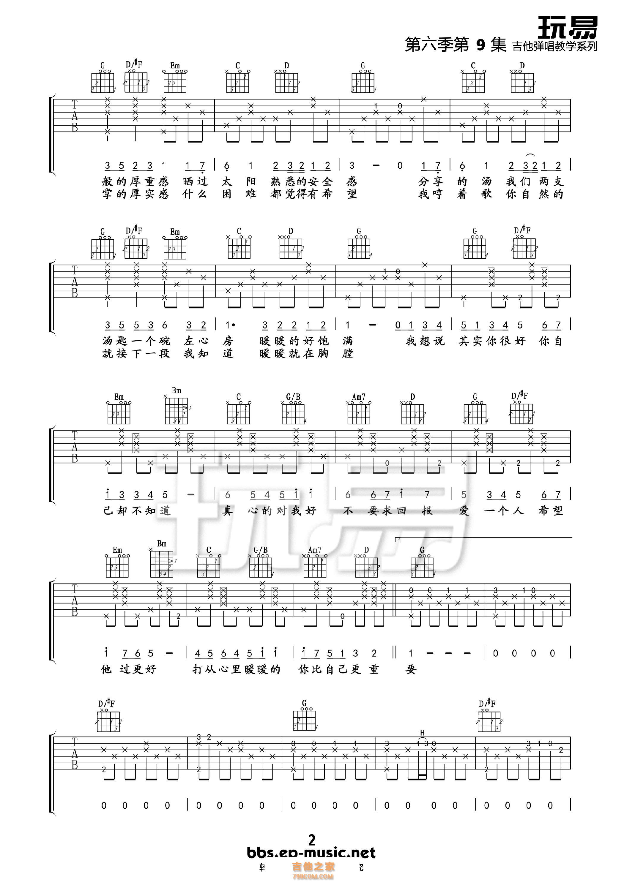 梁静茹暖暖吉他谱玩易吉他高清版