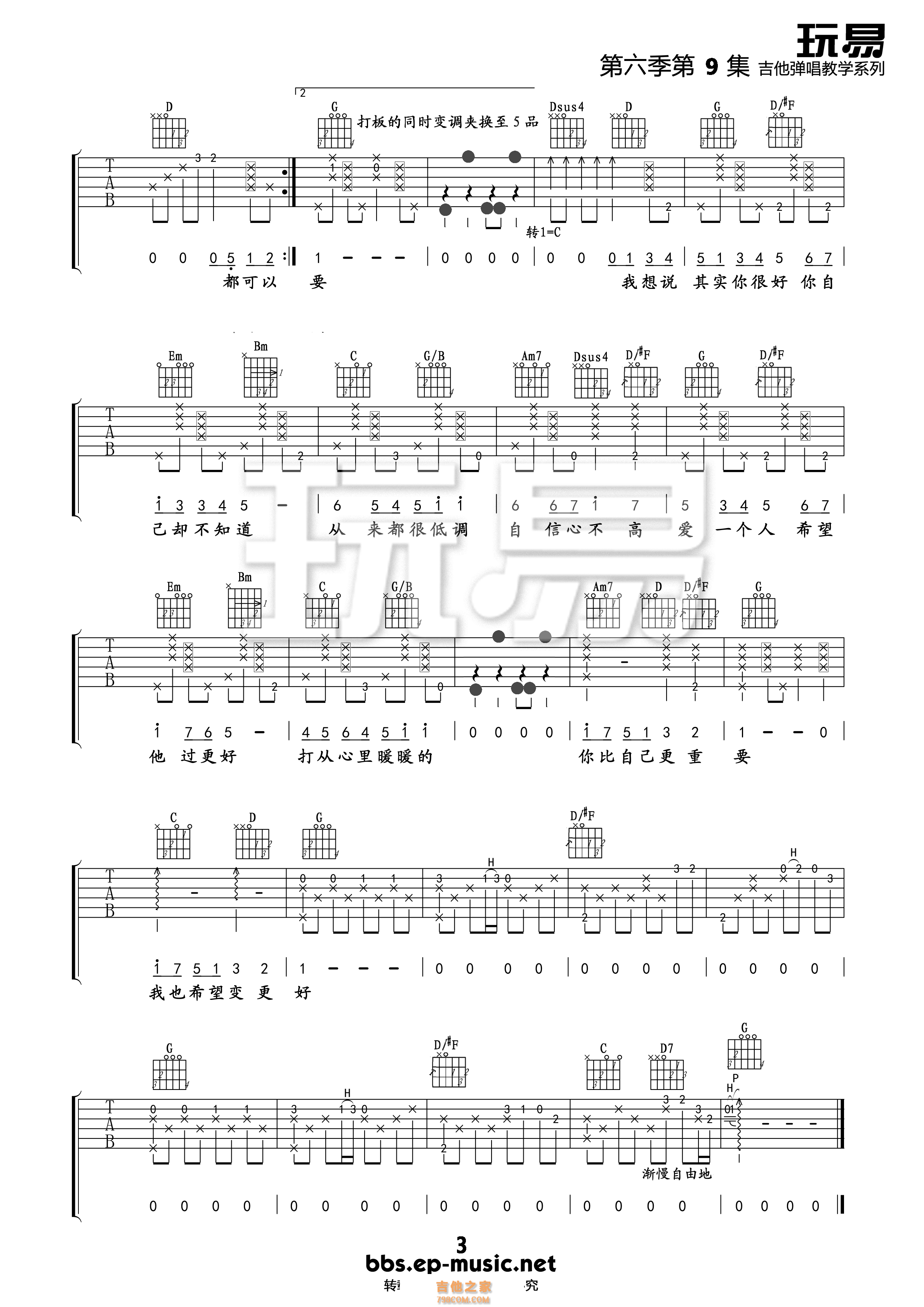 梁静茹暖暖吉他谱玩易吉他高清版