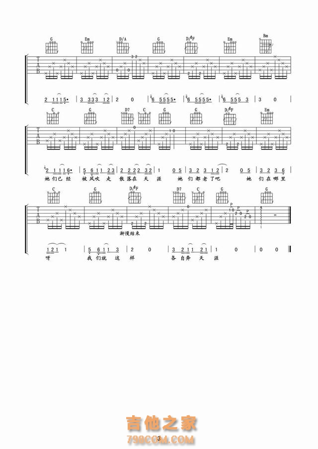 朴树《那些花儿》G调高清吉他谱，和文本TXT吉他谱