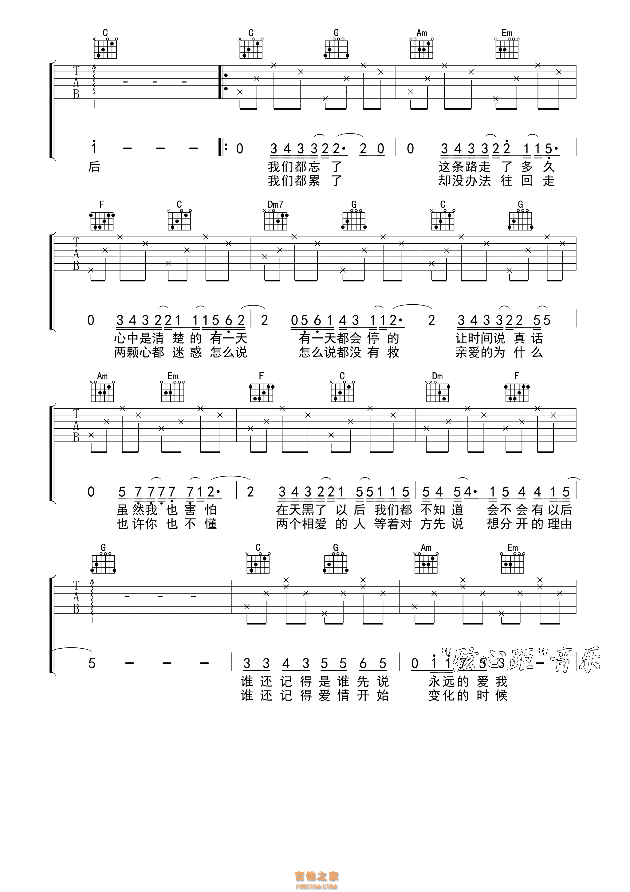 林俊杰-记得吉他谱六线谱【弦心距高清版】