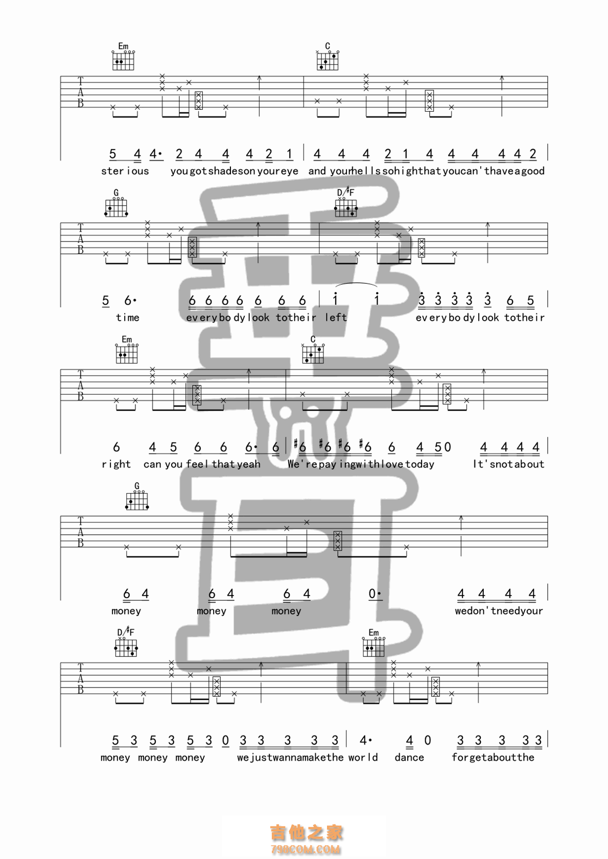 price tag吉他谱 Jessie J G调垂耳吉他版