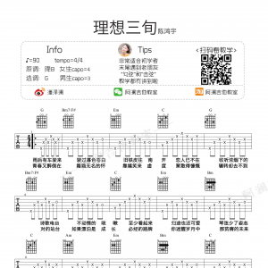 陈鸿宇《理想三旬》理想三旬吉他谱  G调阿澜吉他教室教学版 ...