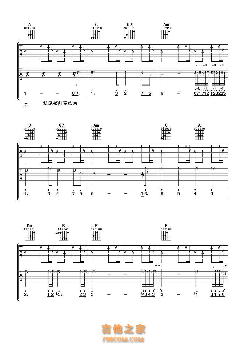 张雨生《大海》吉他谱六线谱【高清版】