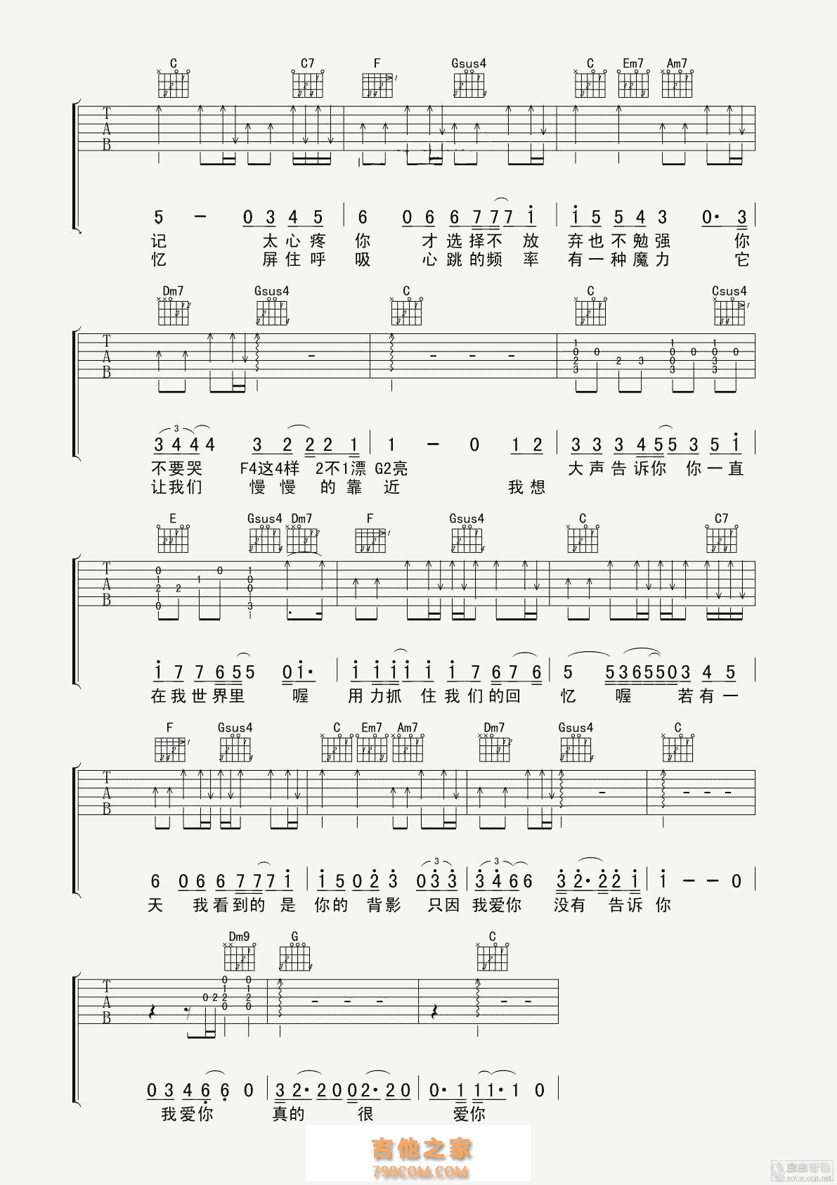 樊凡 我想大声告诉你吉他谱六线谱【高清谱】