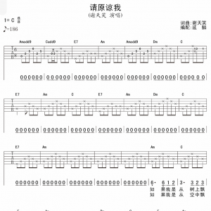 谢笑天《请原谅我》请原谅我吉他谱六线谱【高清谱】