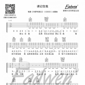 《Remember me》请记住我吉他谱 “寻梦环游记”主题曲吉他教学 爱德文吉他教室 ... .. ...