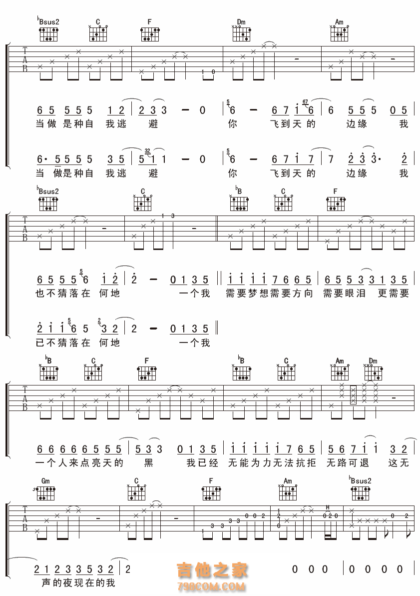 王力宏《需要人陪》吉他谱六线谱
