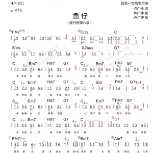 卢广仲《鱼仔》鱼仔吉他谱  四合一吉他谱