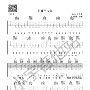 张艺德《花开不少年》花开不少年吉他谱  D调高清弹唱谱 小宇吉他编  ... ...
