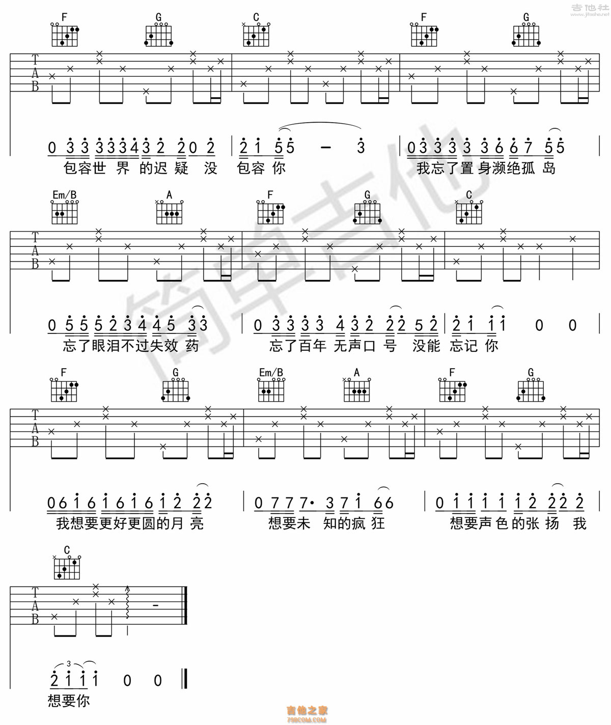 奇妙能力歌吉他谱 - 陈粒 - C调吉他弹唱谱 - 和弦谱 - 琴谱网