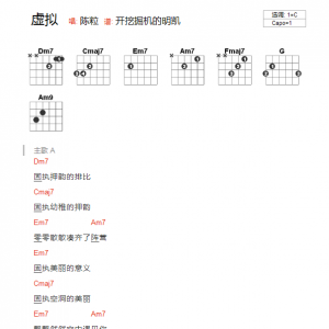 陈粒《虚拟》虚拟C调吉他谱  吉他和弦弹唱谱