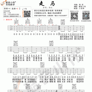 陈粒《走马》走马C调吉他谱 原版吉他弹唱六线谱