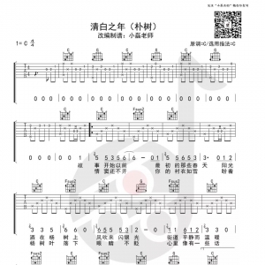 朴树《清白之年》吉他谱C调及教学视频 小磊吉他出品