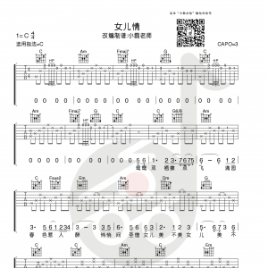 吴静《女儿情》女儿情吉他谱  C调小磊吉他教室版