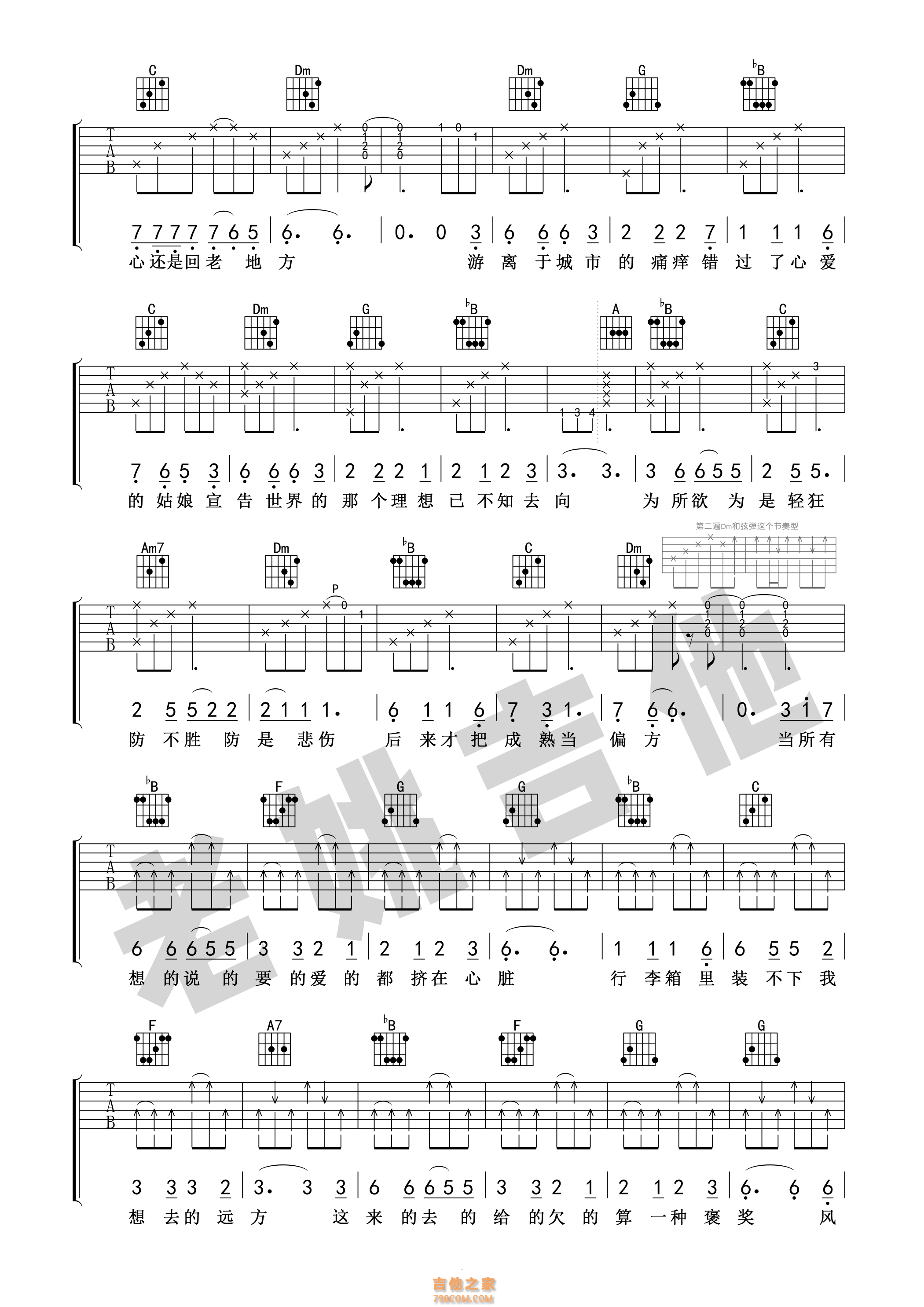 牧马城市吉他谱 毛不易 老姚吉他版