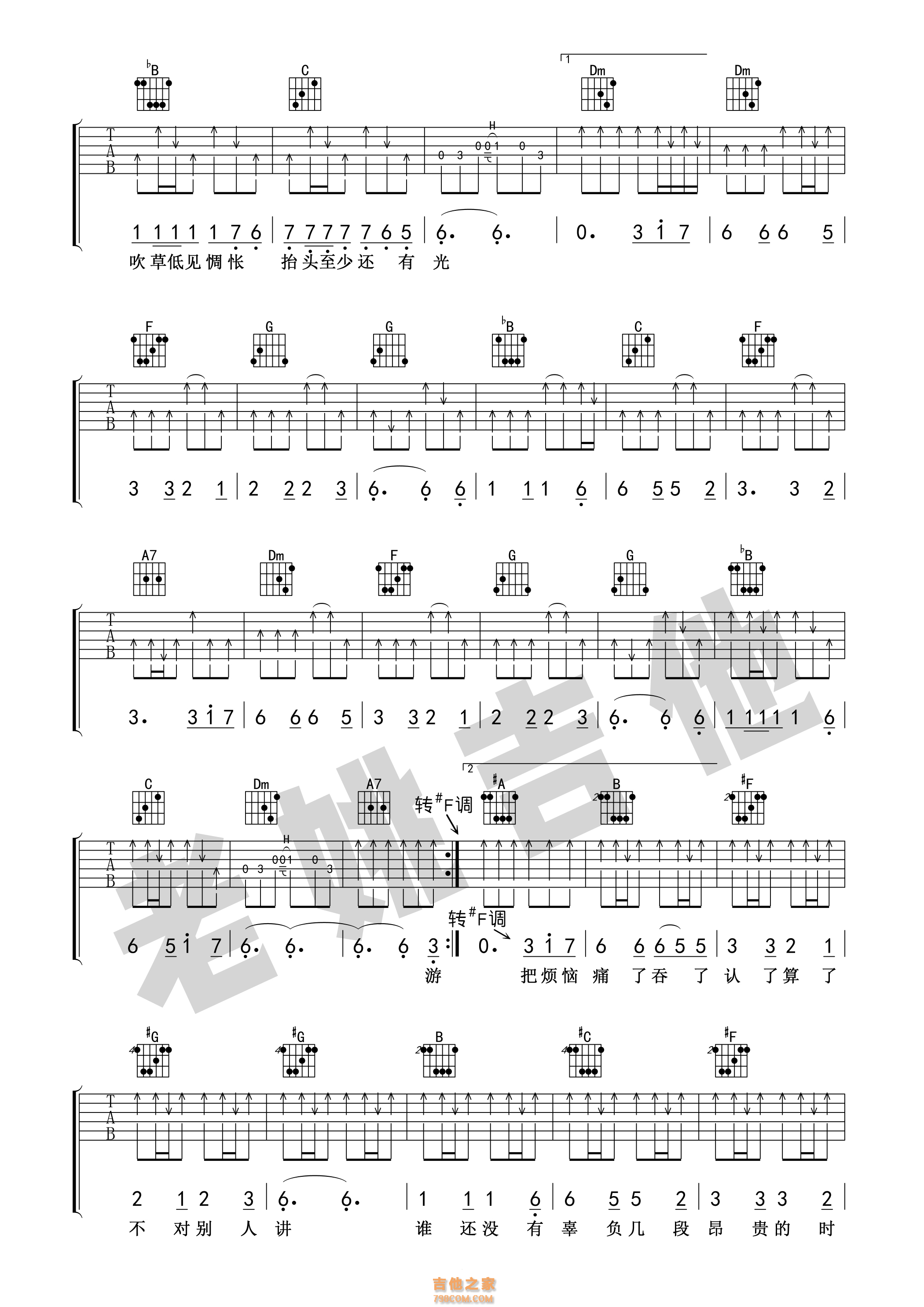 牧马城市吉他谱 毛不易 老姚吉他版