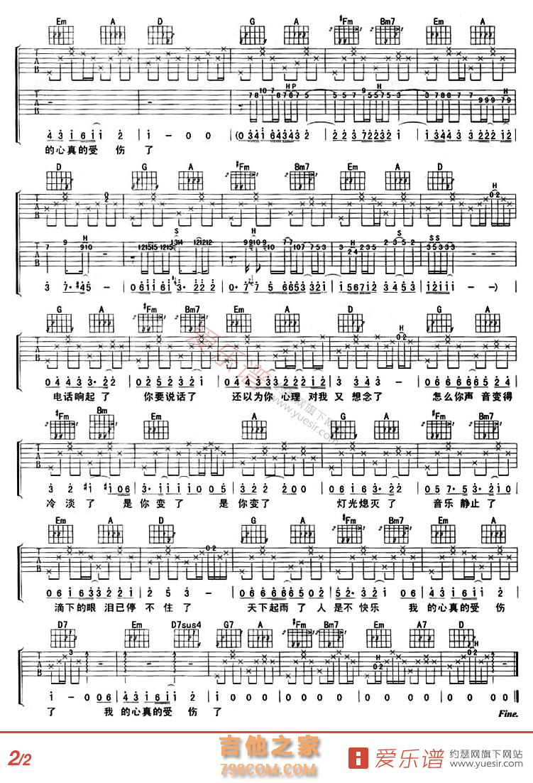 我真的受伤了（吉他弹唱版） - 民谣吉他谱 吉他谱 吉他六线谱