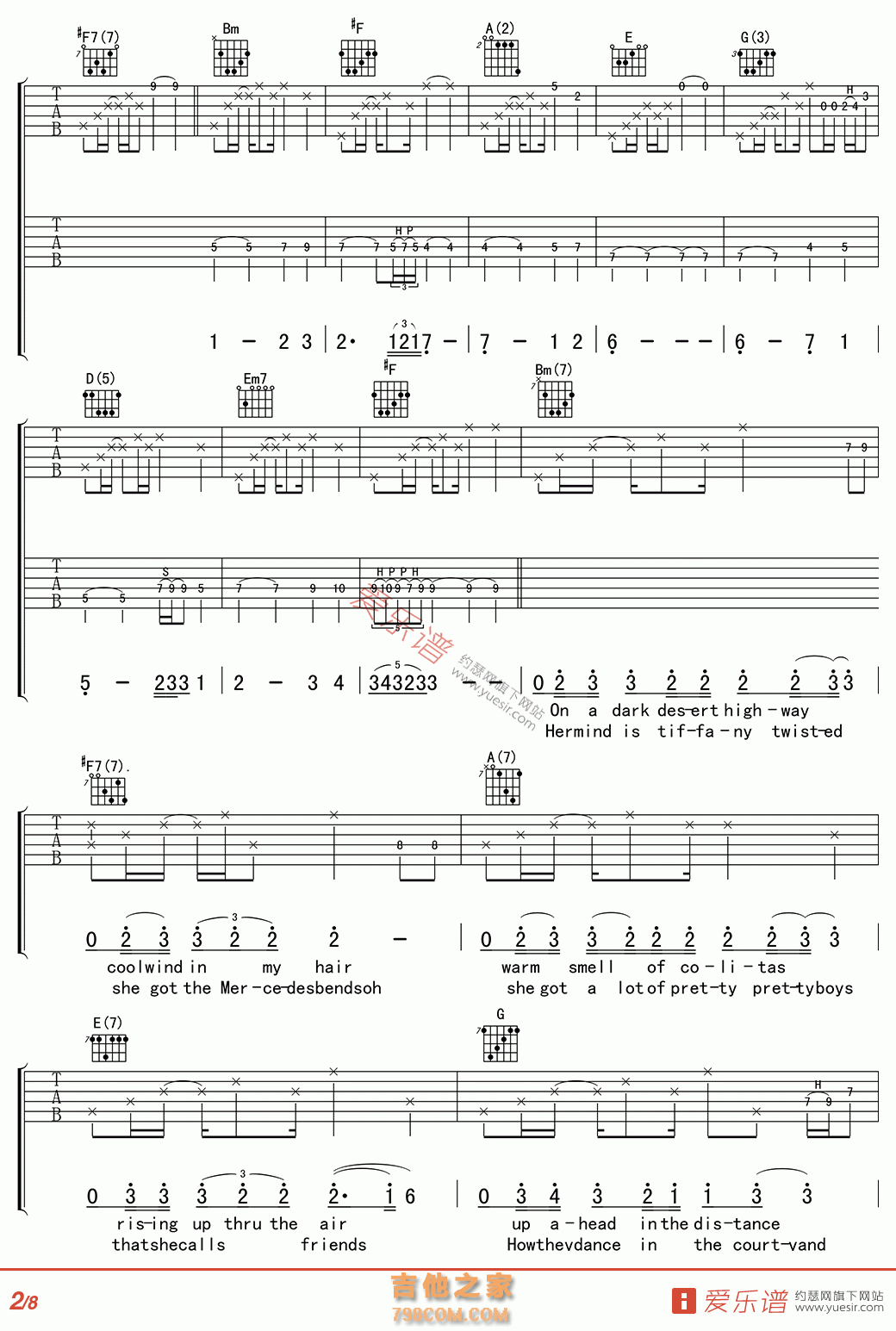 Hotel California(加州旅馆) - 民谣吉他谱 吉他谱 吉他六线谱