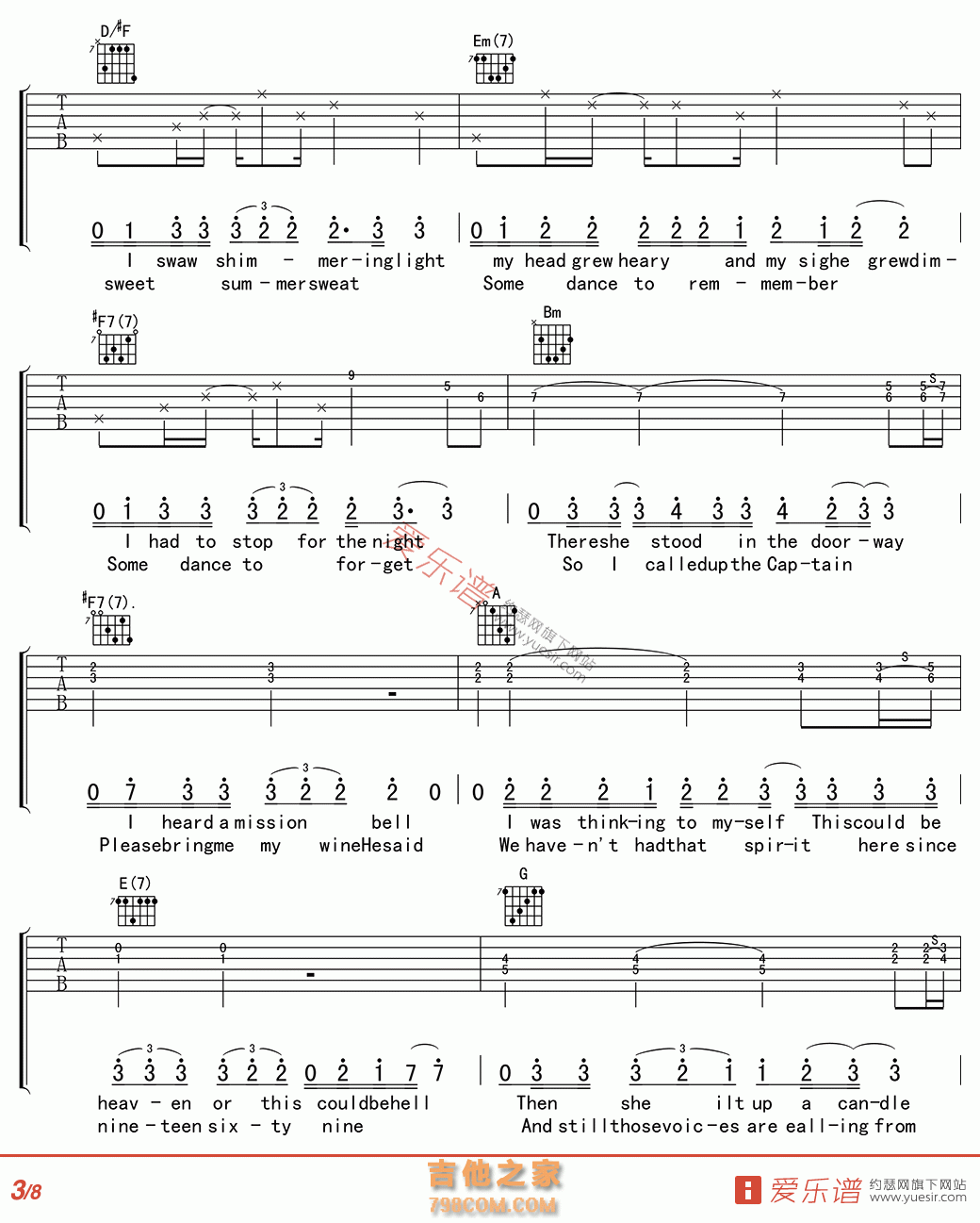 Eagles(老鹰乐队) - Hotel California (加州旅馆) 吉他谱