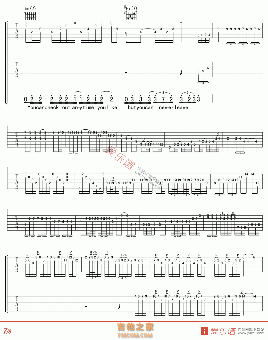 Hotel California(加州旅馆) - 民谣吉他谱 吉他谱 吉他六线谱