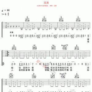 汪峰《流浪》流浪吉他谱