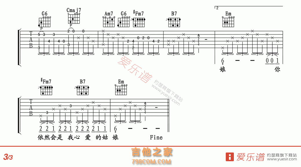 你是我心爱的姑娘(高清版) - 民谣吉他谱 吉他谱 吉他六线谱