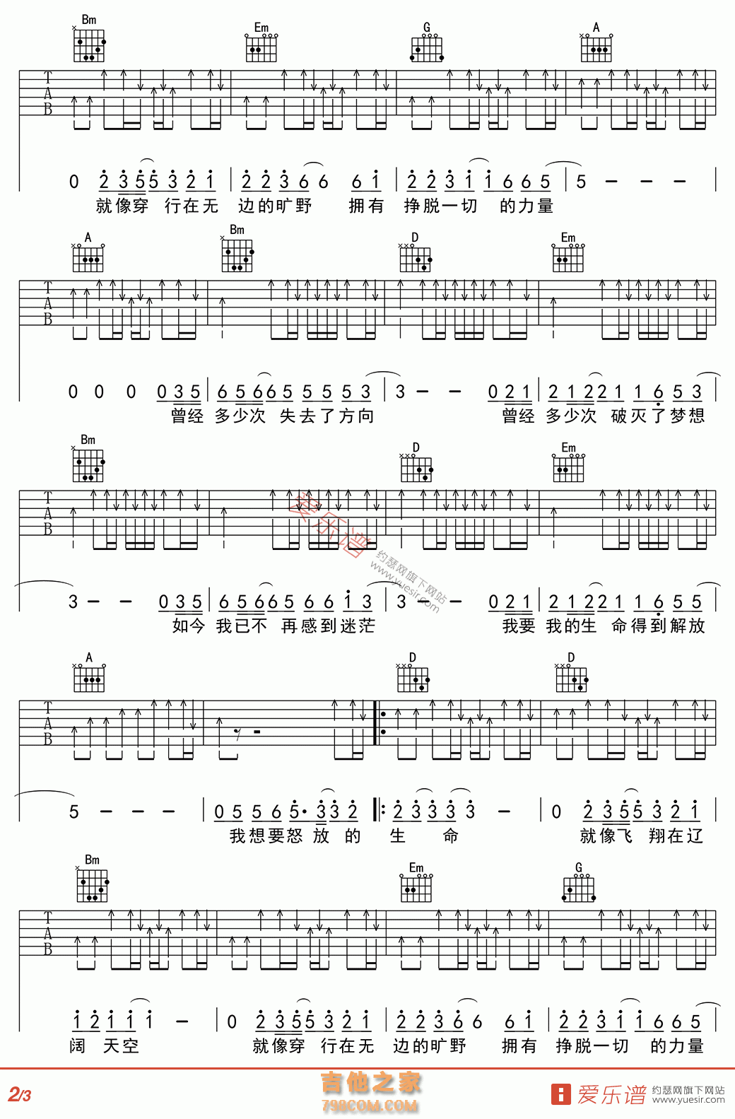 怒放的生命 - 民谣吉他谱 吉他谱 吉他六线谱